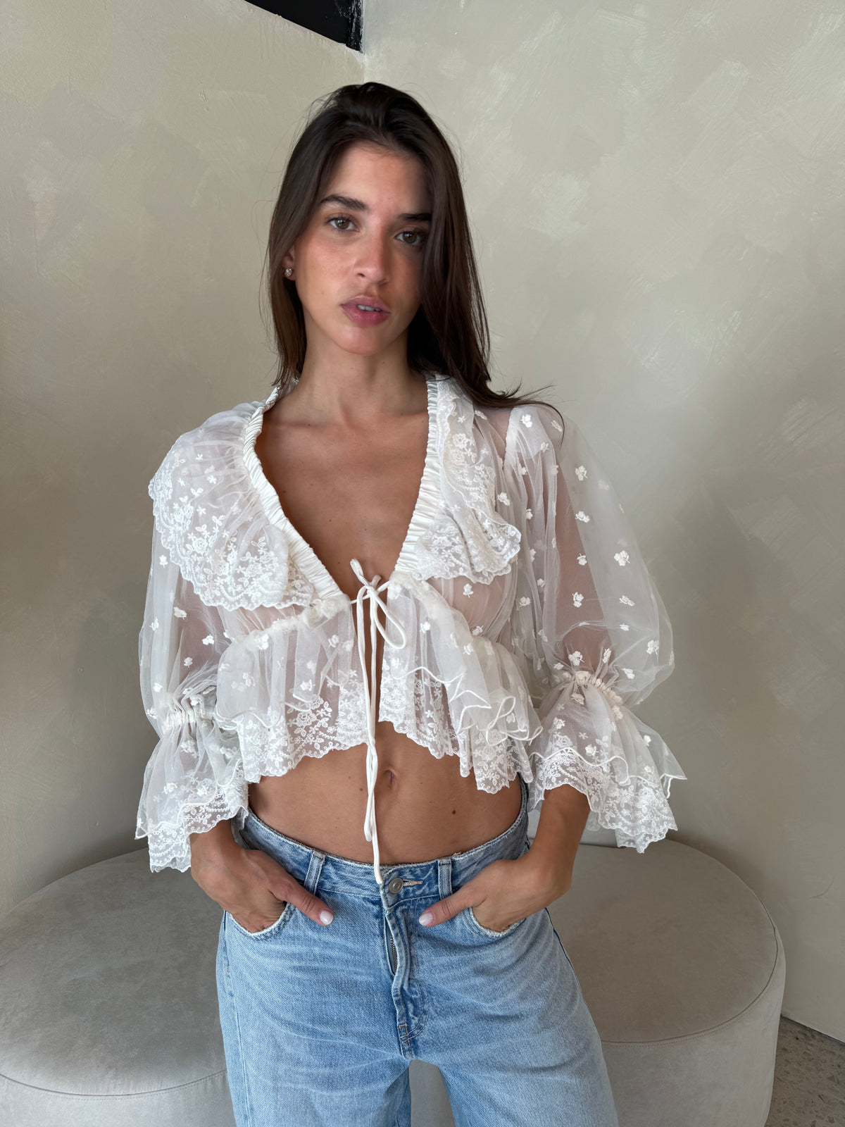 Floral Mesh Ruffle Top