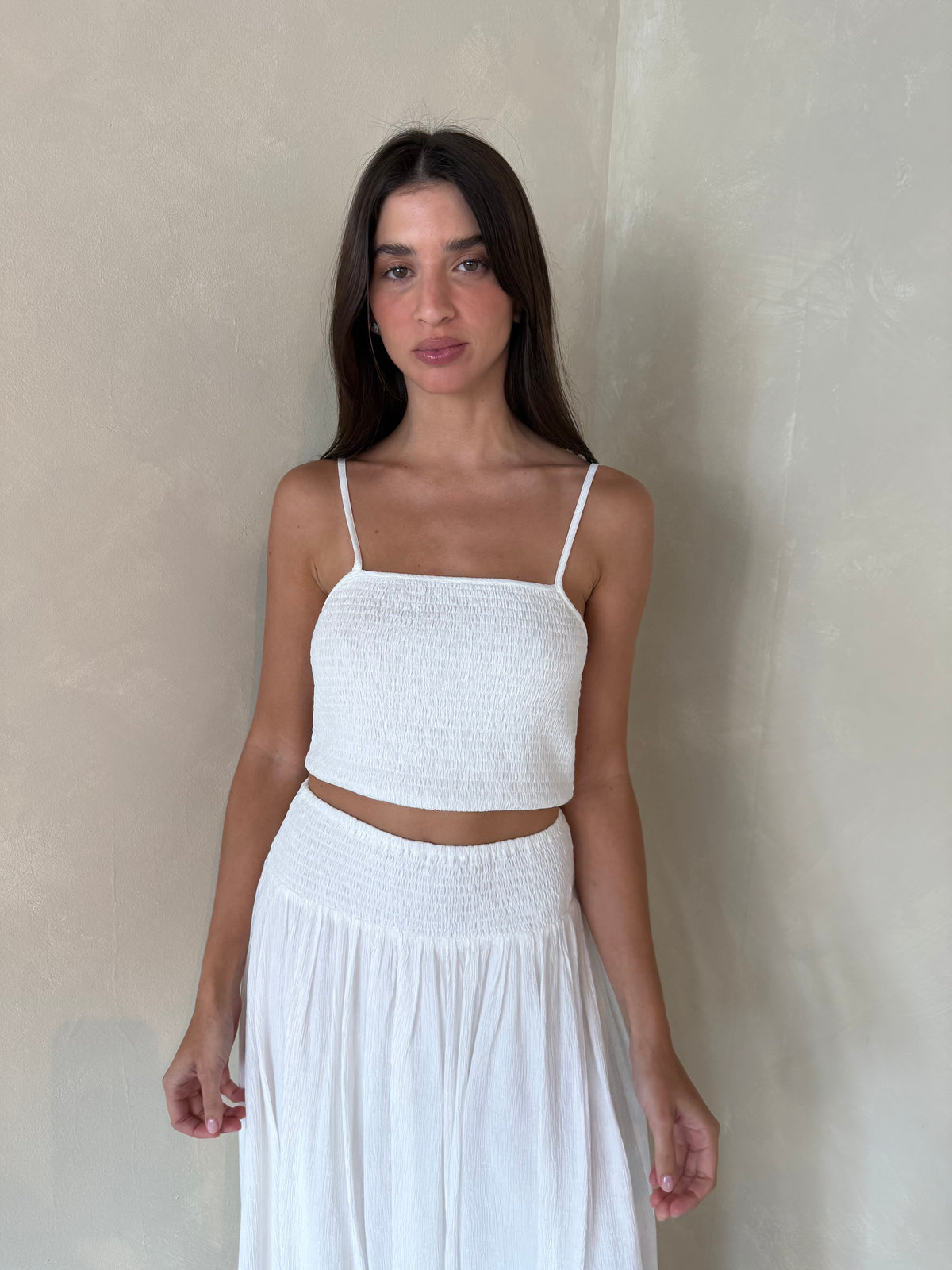White Smocked Top & Skirt Set