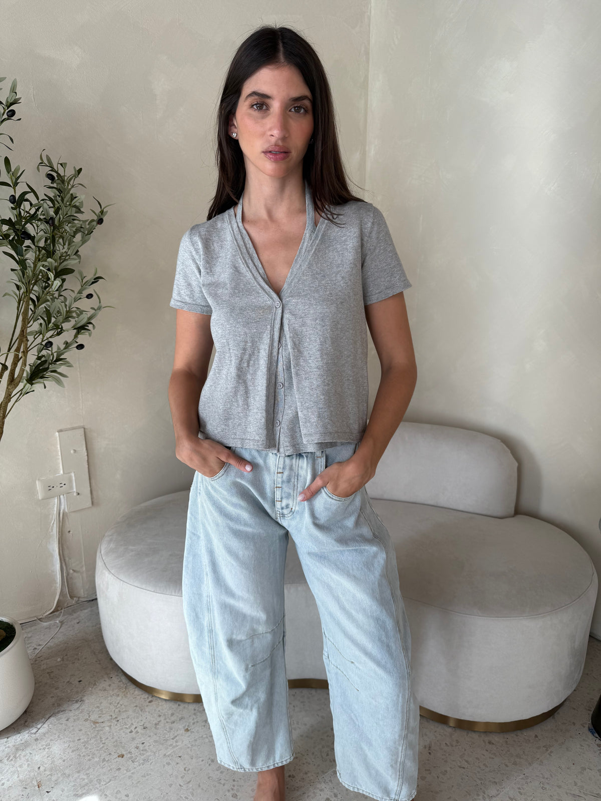 Light Wash Denim Barrel Jeans