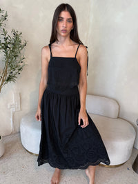 Black Embroidered Top & Midi Skirt Set