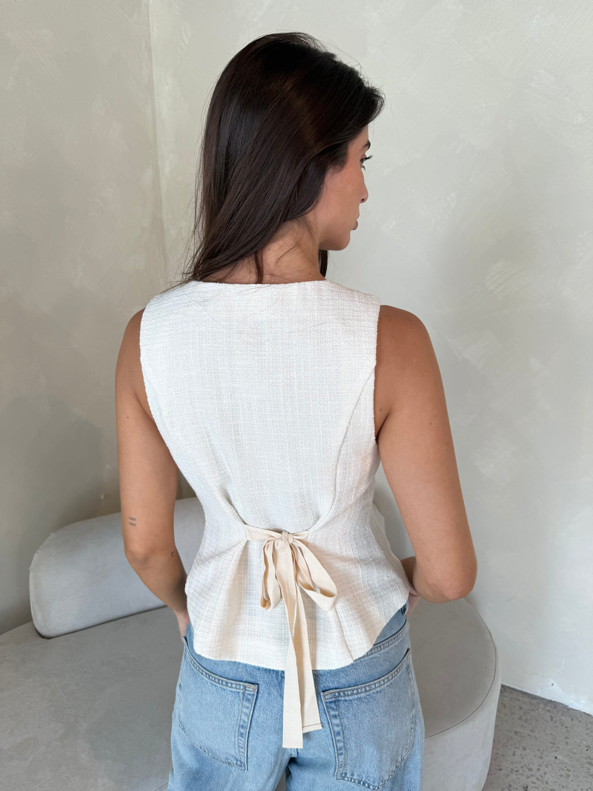 Ivory Textured Button Vest