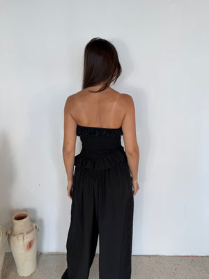 Black Smocked Detail Tube Top & Pant Set