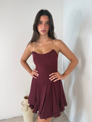 Wine Tube Flare Mini Dress