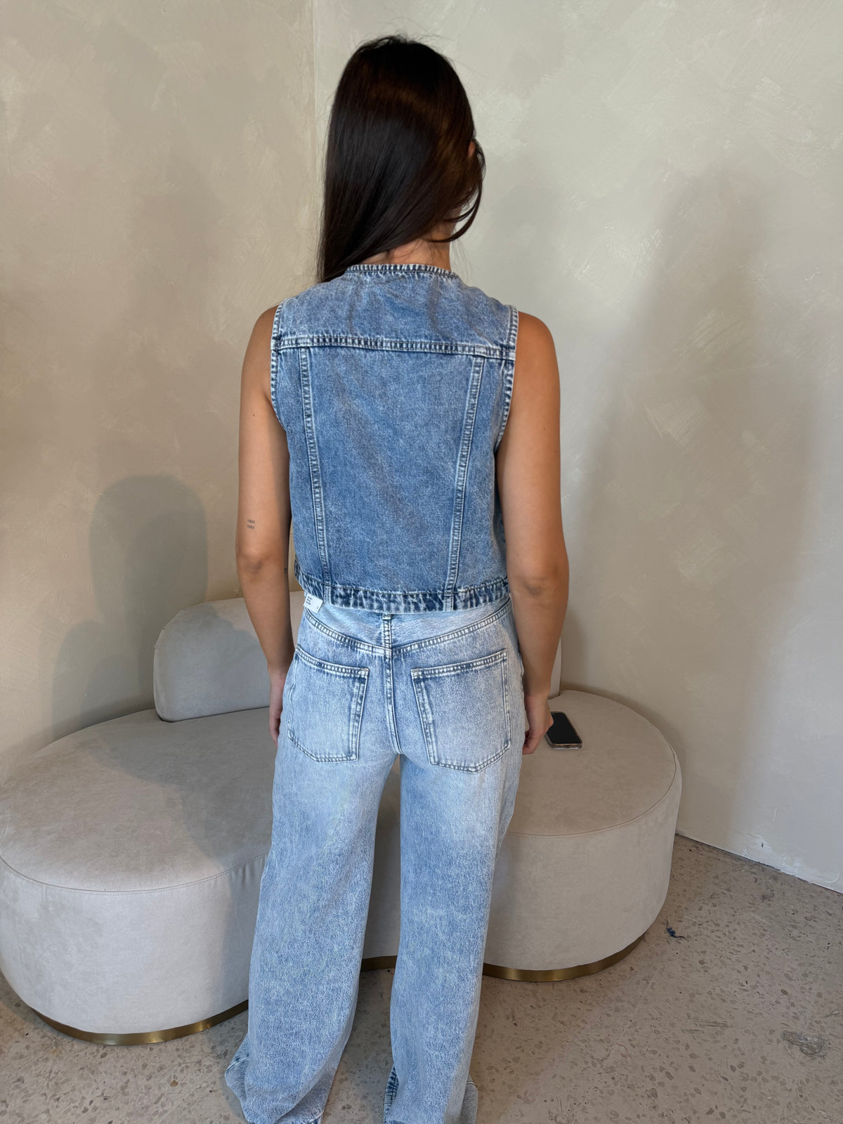 Denim Button Vest & Drawstring Pant Set