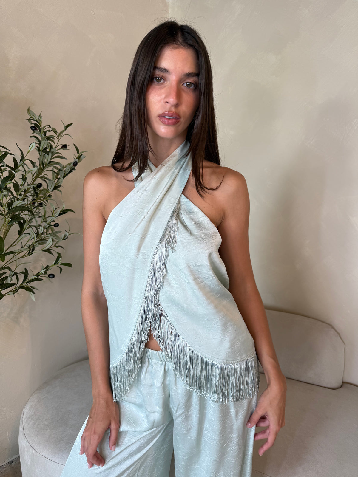 Mint Fringe Top & Pant Set