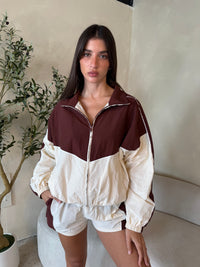 Burgundy Cream Wind Breaker & Short Set
