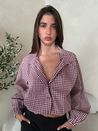 Gingham Drawstring Cropped Jacket