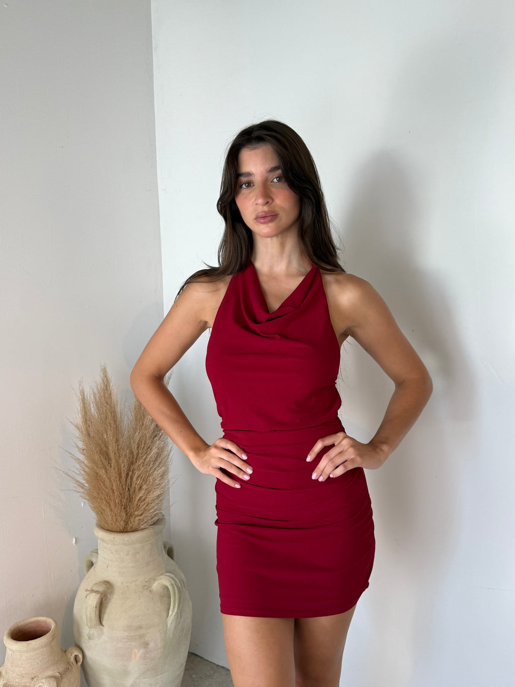 Cowl Merlot Mini Dress