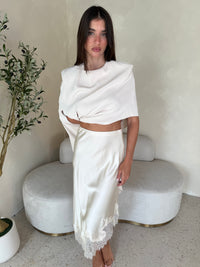 Satin Lace Midi Skirt
