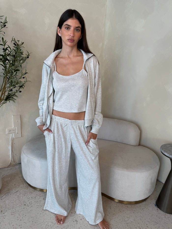 Grey Waffle Zip Pullover