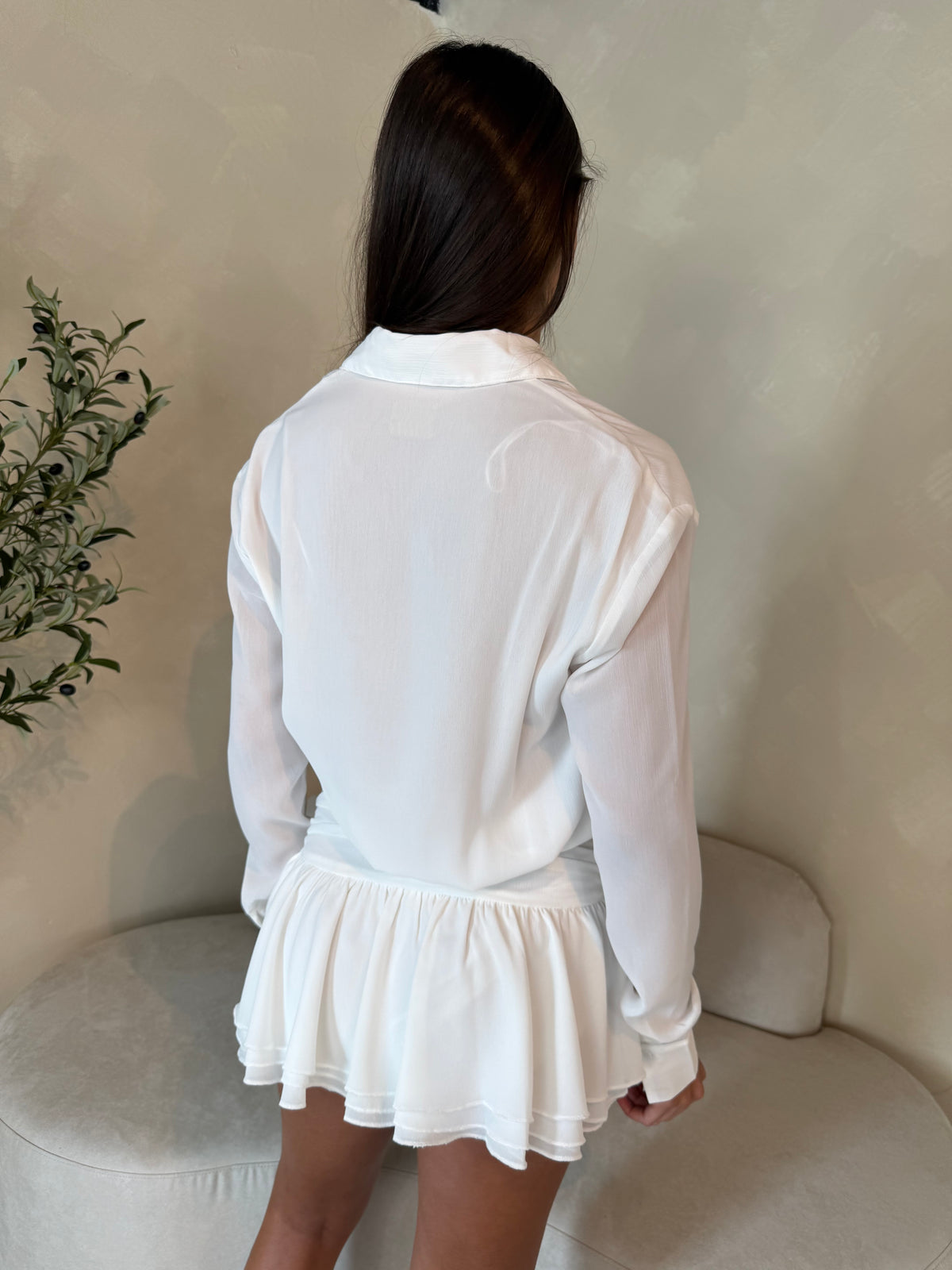 White LS Tiered Dress