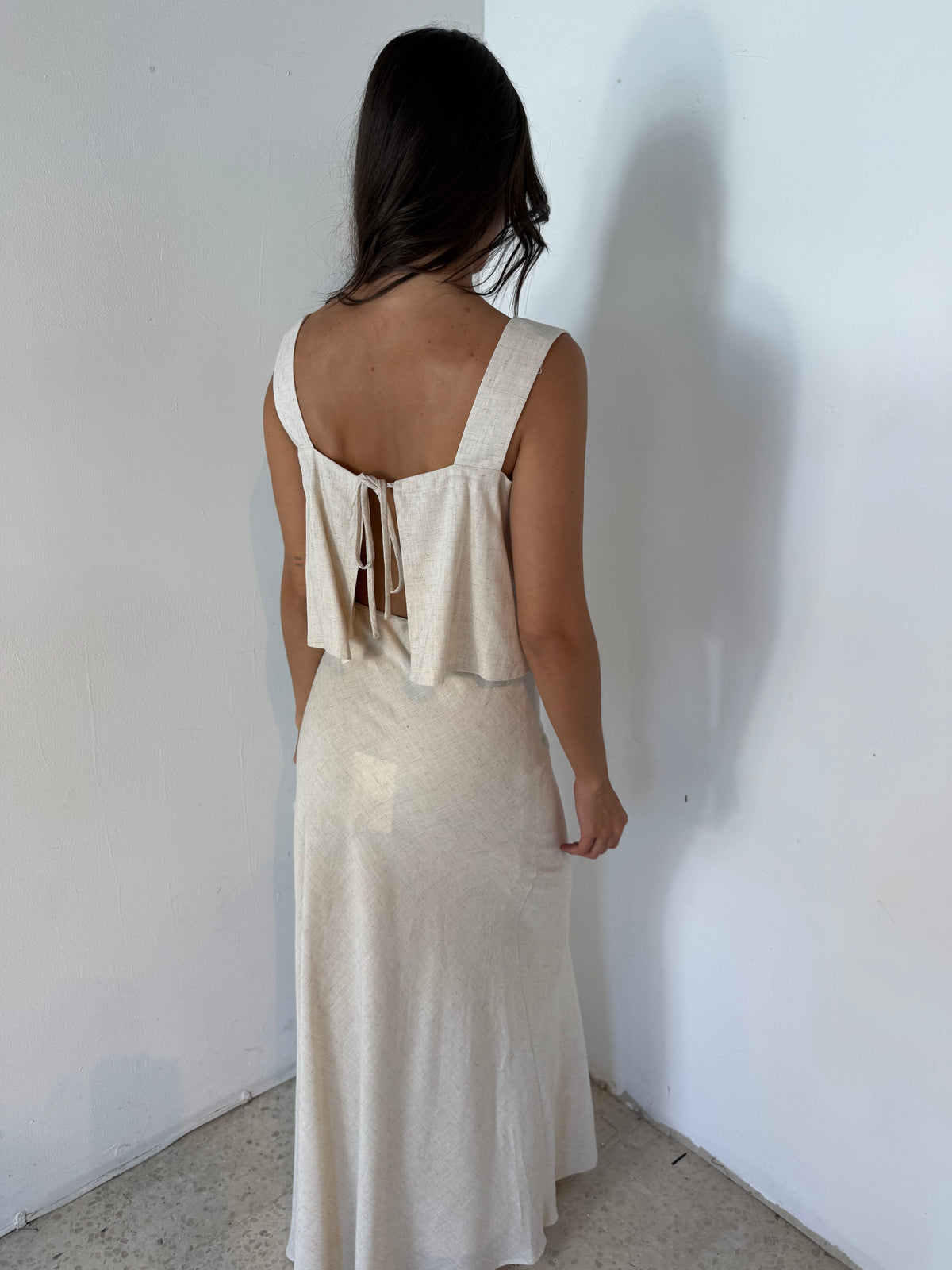 Linen Flare Crop Top And Bias Maxi Skirt