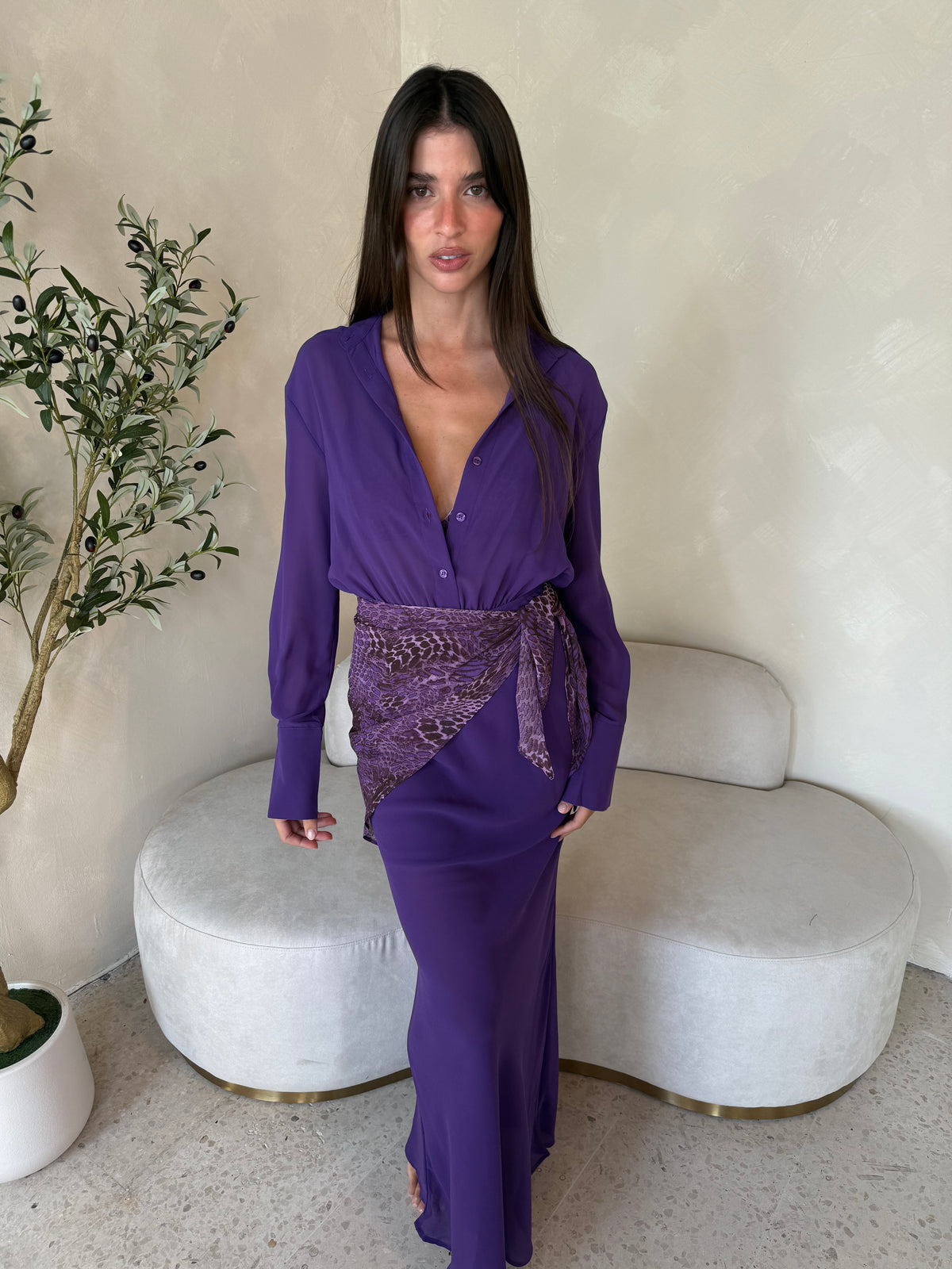 Purple Sheer LS Maxi Dress & Bralette