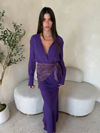 Purple Sheer LS Maxi Dress & Bralette