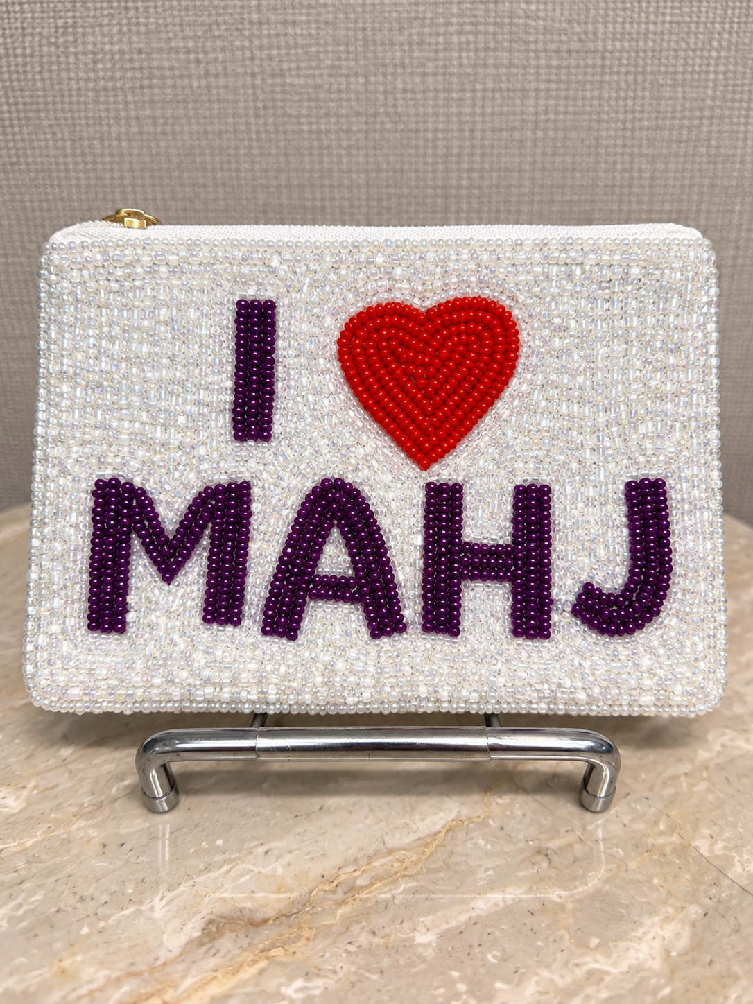 I Love MAHJ Beaded Coin Purse