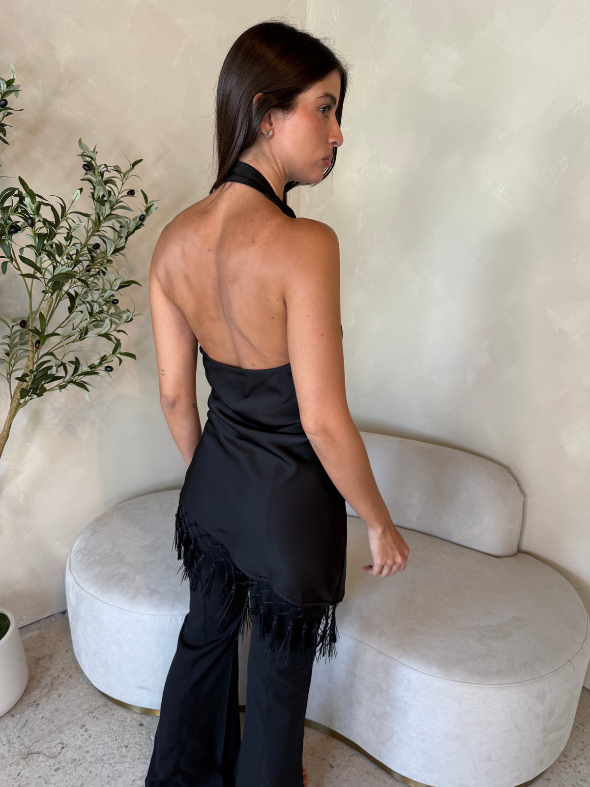 Black Satin Halter Top