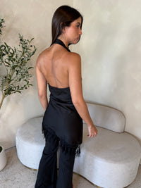 Black Satin Halter Top