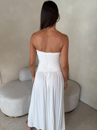 White Tube Shirred Dress