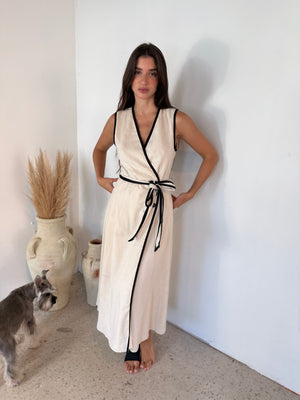 Contrast Piping Wrap Midi Dress