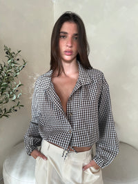 Gingham Drawstring Cropped Jacket