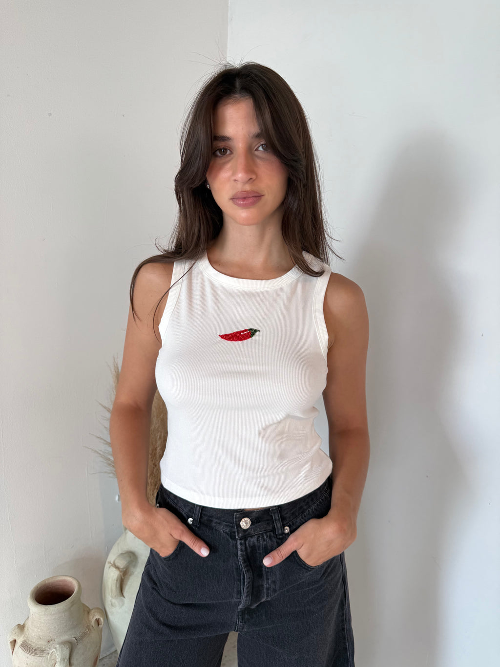 White Chilli Beaded Tank