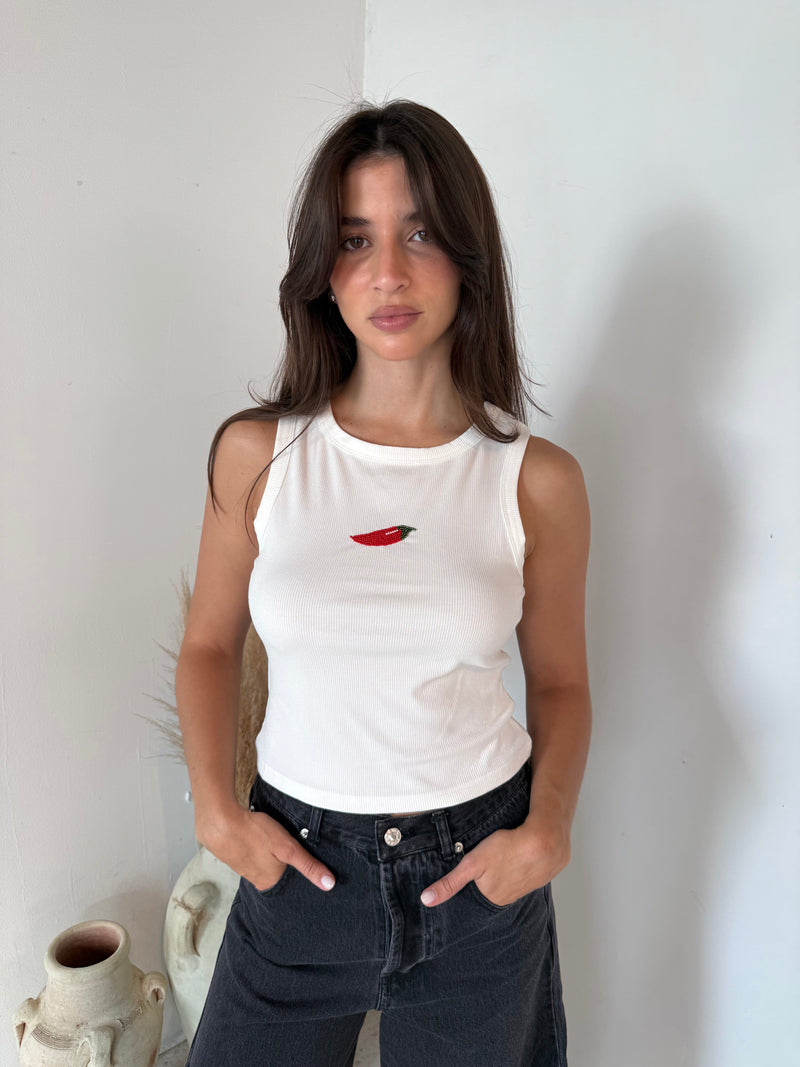 White Chilli Beaded Tank