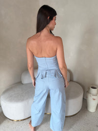 Pleated Strapless Barrel Jumpsuit
