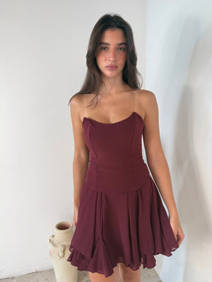 Wine Tube Flare Mini Dress