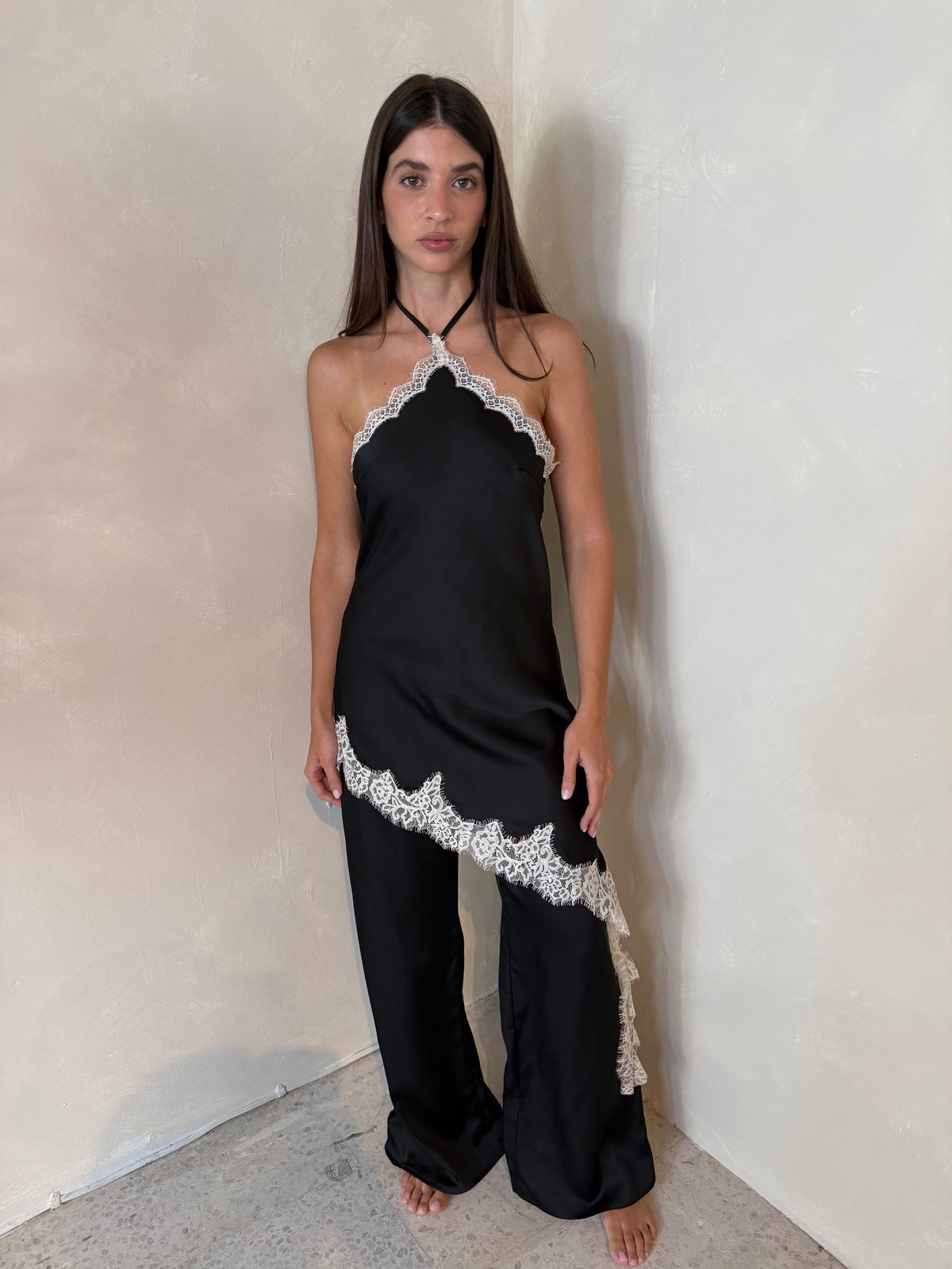 Satin Lace Halter Jumpsuit