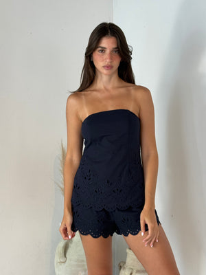 Navy Embroidered Tube Set
