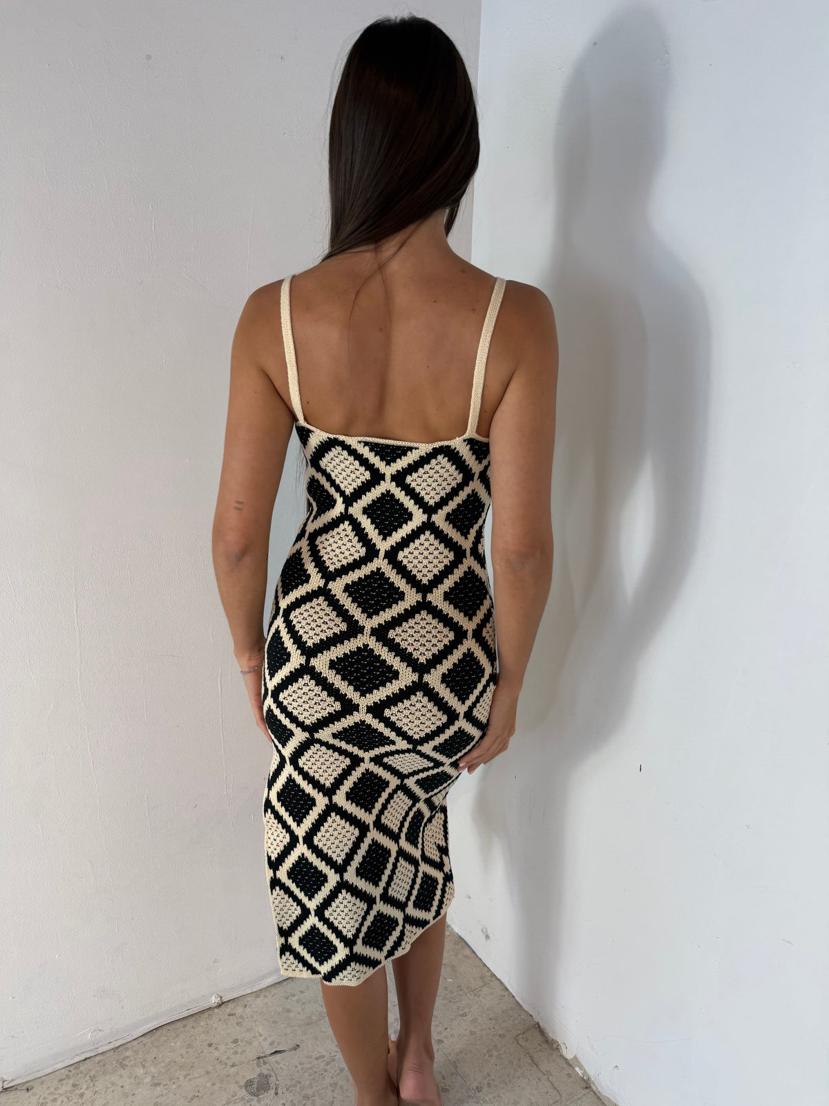 Cream Black Crochet Dress