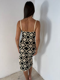 Cream Black Crochet Dress