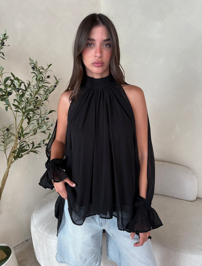 Black Chiffon Hi Low Top
