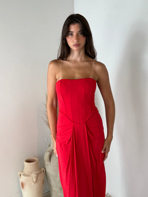 Drape Front Bustier Maxi Dress