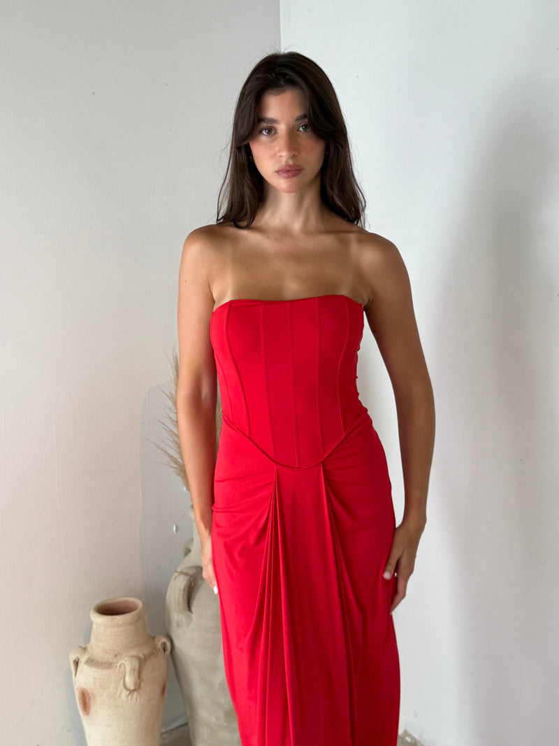 Drape Front Bustier Maxi Dress