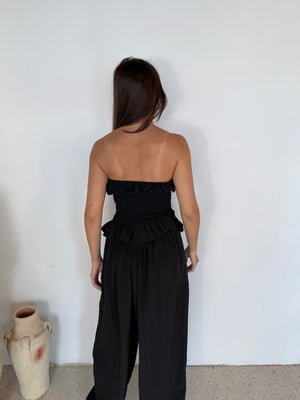 Black Smocked Detail Tube Top & Pant Set