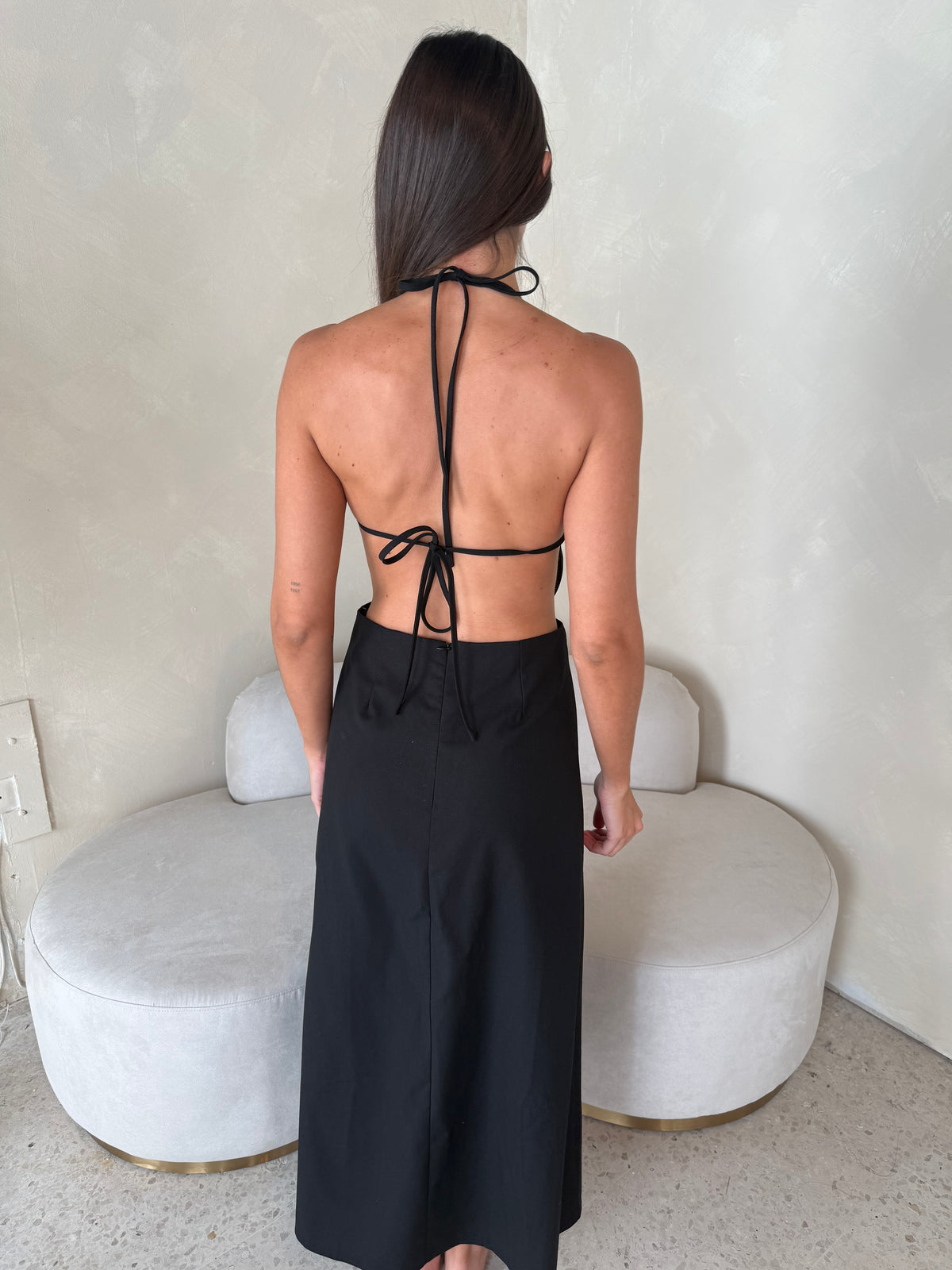Linen Halter Backless Midi Dress