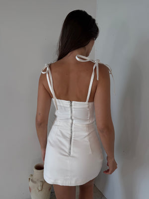 Denim White Tie Mini Dress
