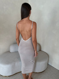 Stripe Open Back Midi Dress