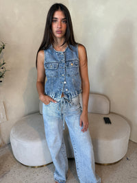 Denim Button Vest & Drawstring Pant Set