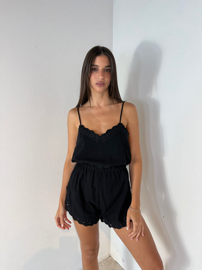 Cutout Floral Embroidered Romper