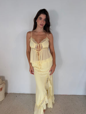 Lace Trim Tie Top & Maxi Skirt Set