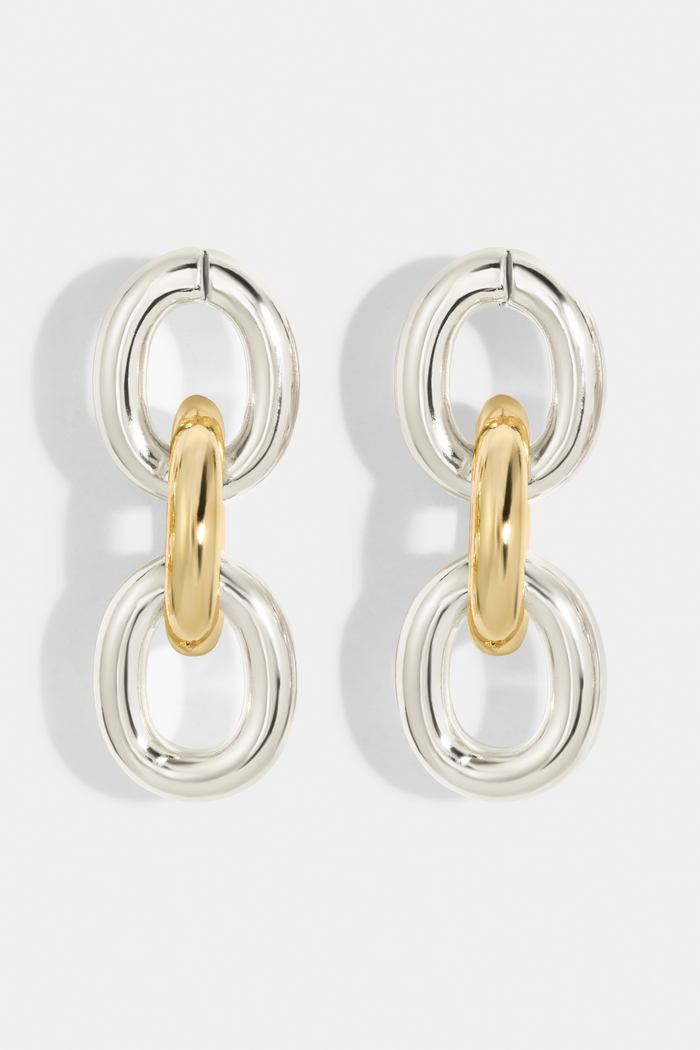 TWO TONE LINK DROP EARRINGS
