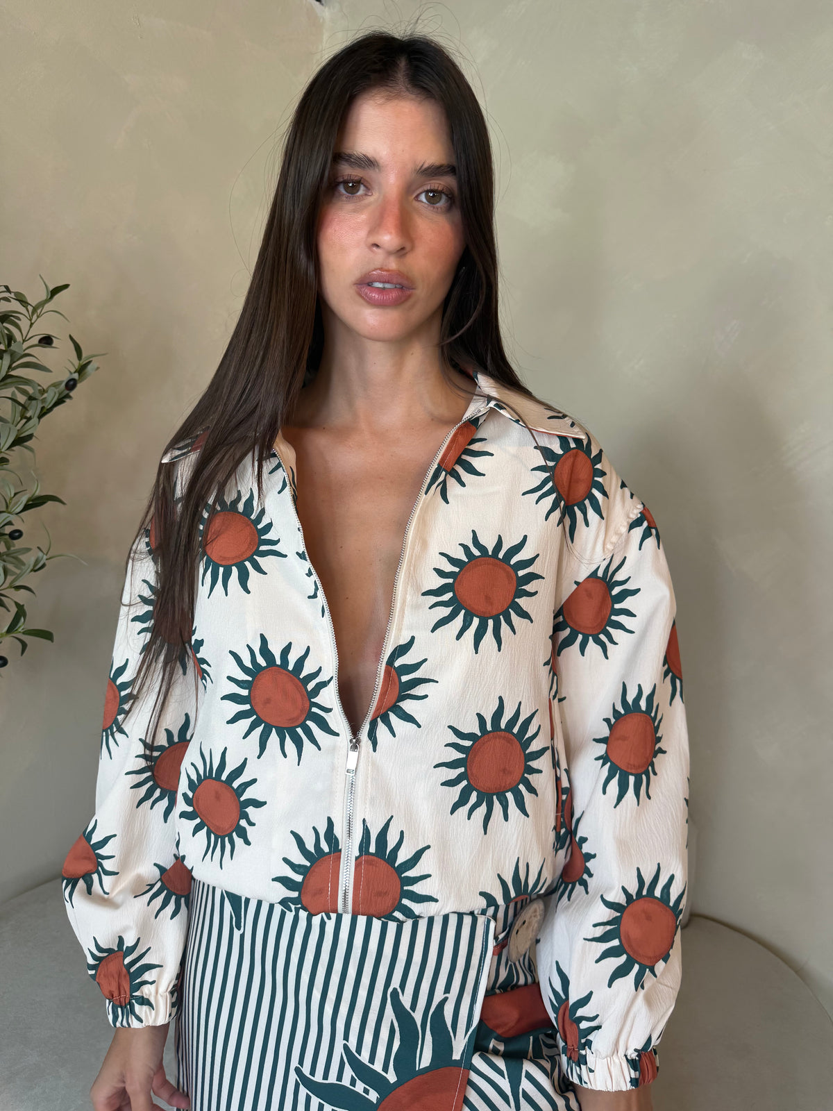 Sun Printed Jacket & Skirt Set