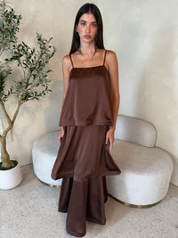 Ruffle Satin Midi Dress