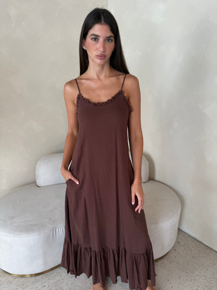 Linen Strappy Maxi Dress