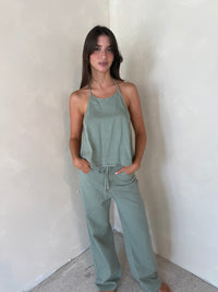 Halter Denim Top & Drawstring Pant Set