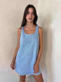 Denim Button Shoulder Strap Dress
