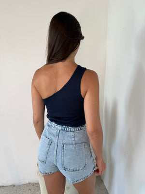 Navy One Shoulder Top