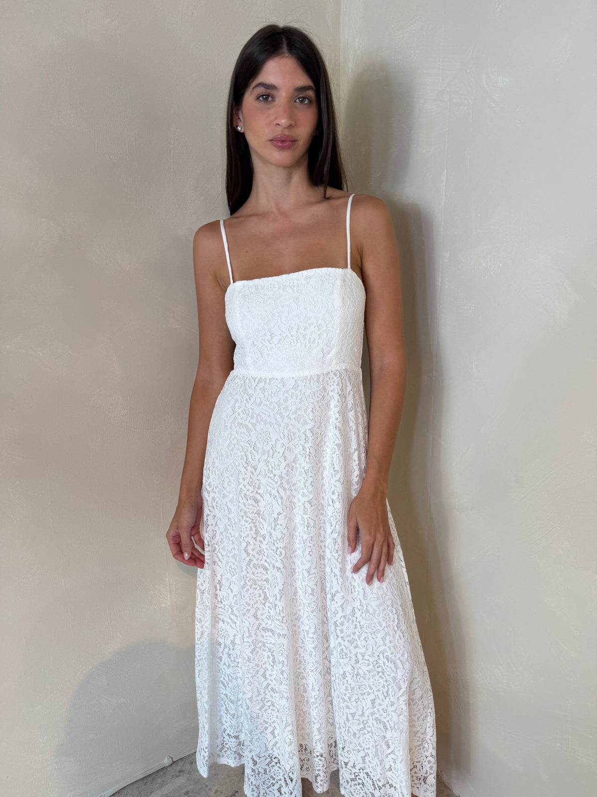 White Lace Strappy Midi Dress